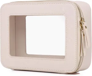 Clear Makeup Bag for Women Waterproof Travel Cosmetics and Toiletries Case Portable Makeup Oaganizer Bag Clear Car Bag with Zipper (Beige, M)