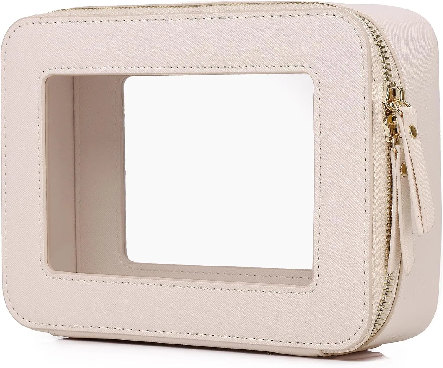 Clear Makeup Bag for Women Waterproof Travel Cosmetics and Toiletries Case Portable Makeup Oaganizer Bag Clear Car Bag with Zipper (Beige, M)