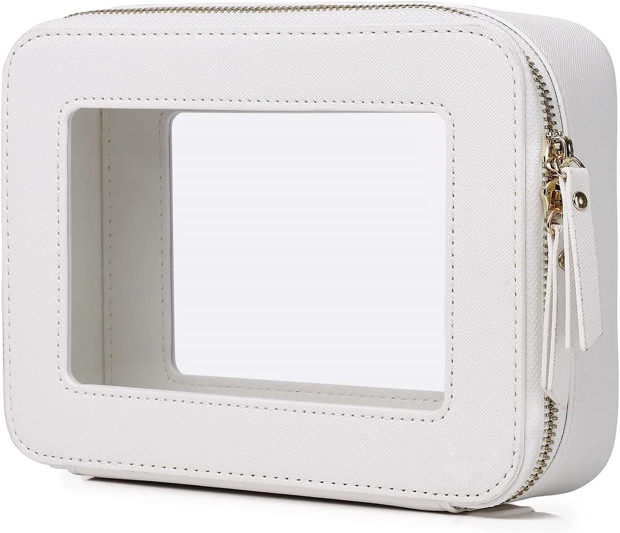 Clear Makeup Bag for Women Waterproof Travel Cosmetics and Toiletries Case Portable Makeup Oaganizer Bag Clear Car Bag with Zipper (White, M)