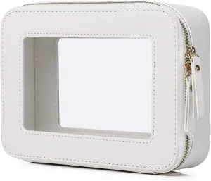 Clear Makeup Bag for Women Waterproof Travel Cosmetics and Toiletries Case Portable Makeup Oaganizer Bag Clear Car Bag with Zipper (White, M)