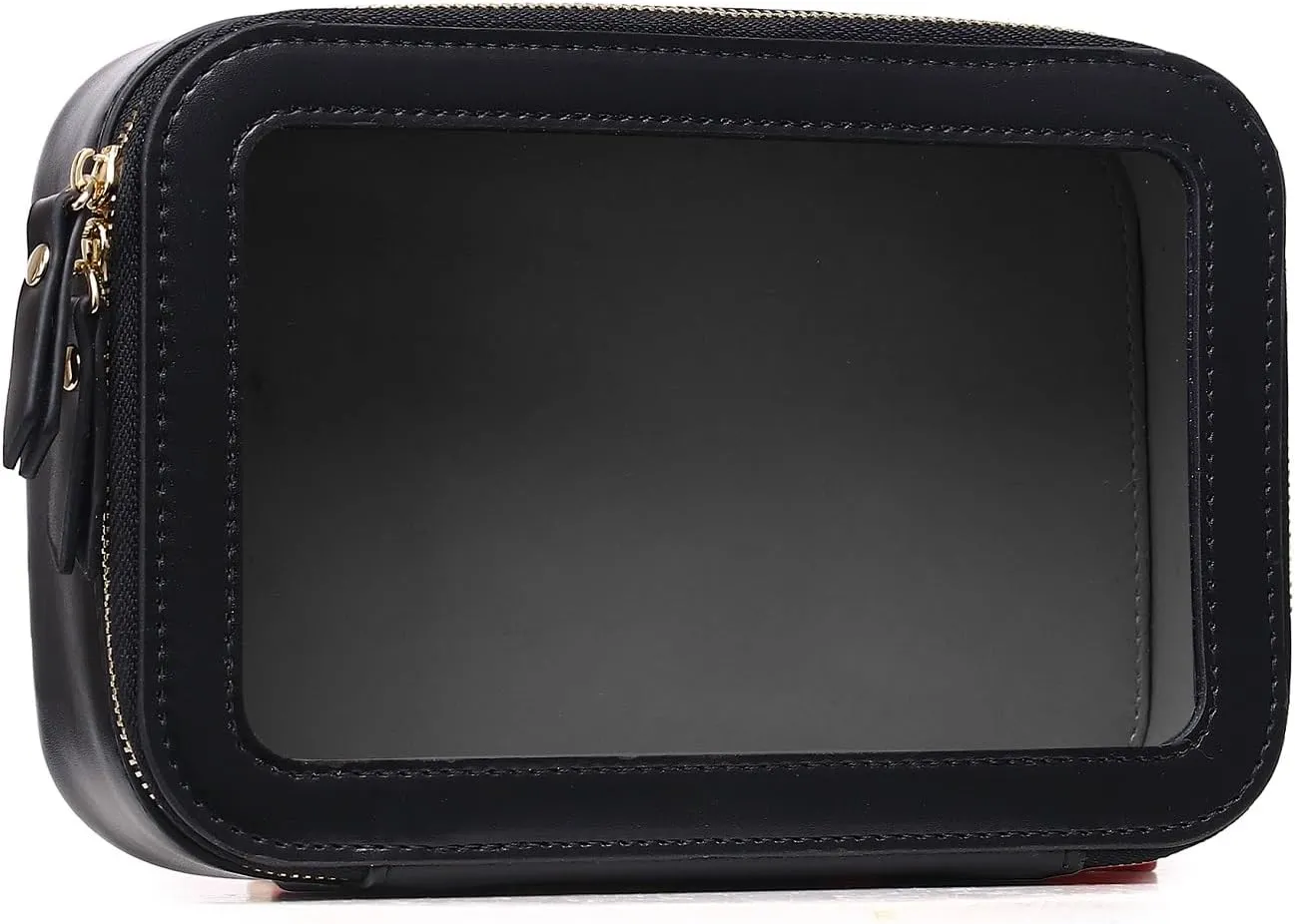 Clear Makeup Bag Small Cosmetic & Toiletry Bag Waterproof Travel Case Women's Pouch Organizer Makeup Bag for Car with Zipper (Black, Small)