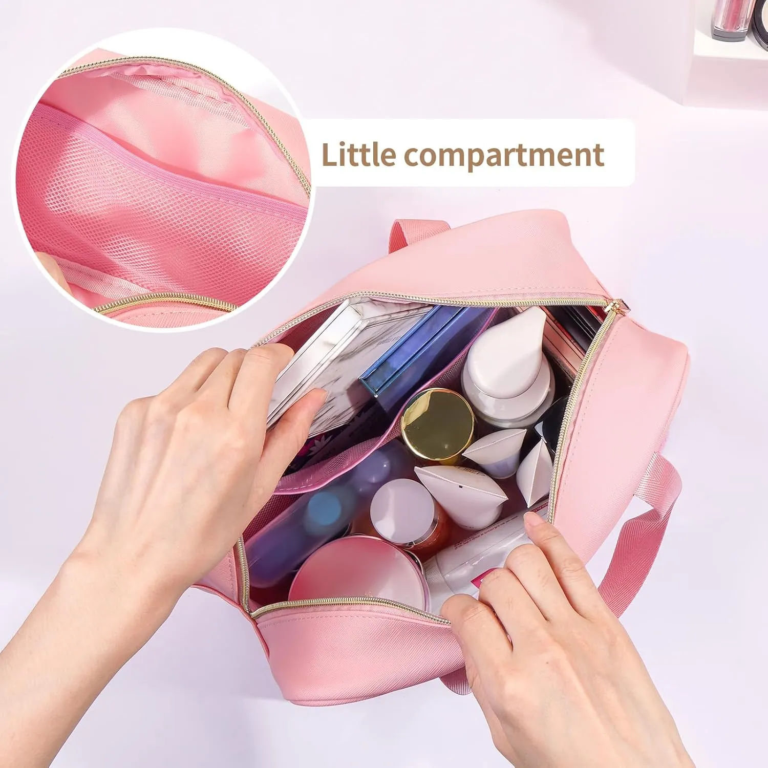 Clear Makeup Bag Transparent Cosmetic Bag Organizer for Women Waterproof Travel Toiletry Bag Portable Make up Bag with Chenille Letter, Large, Pink