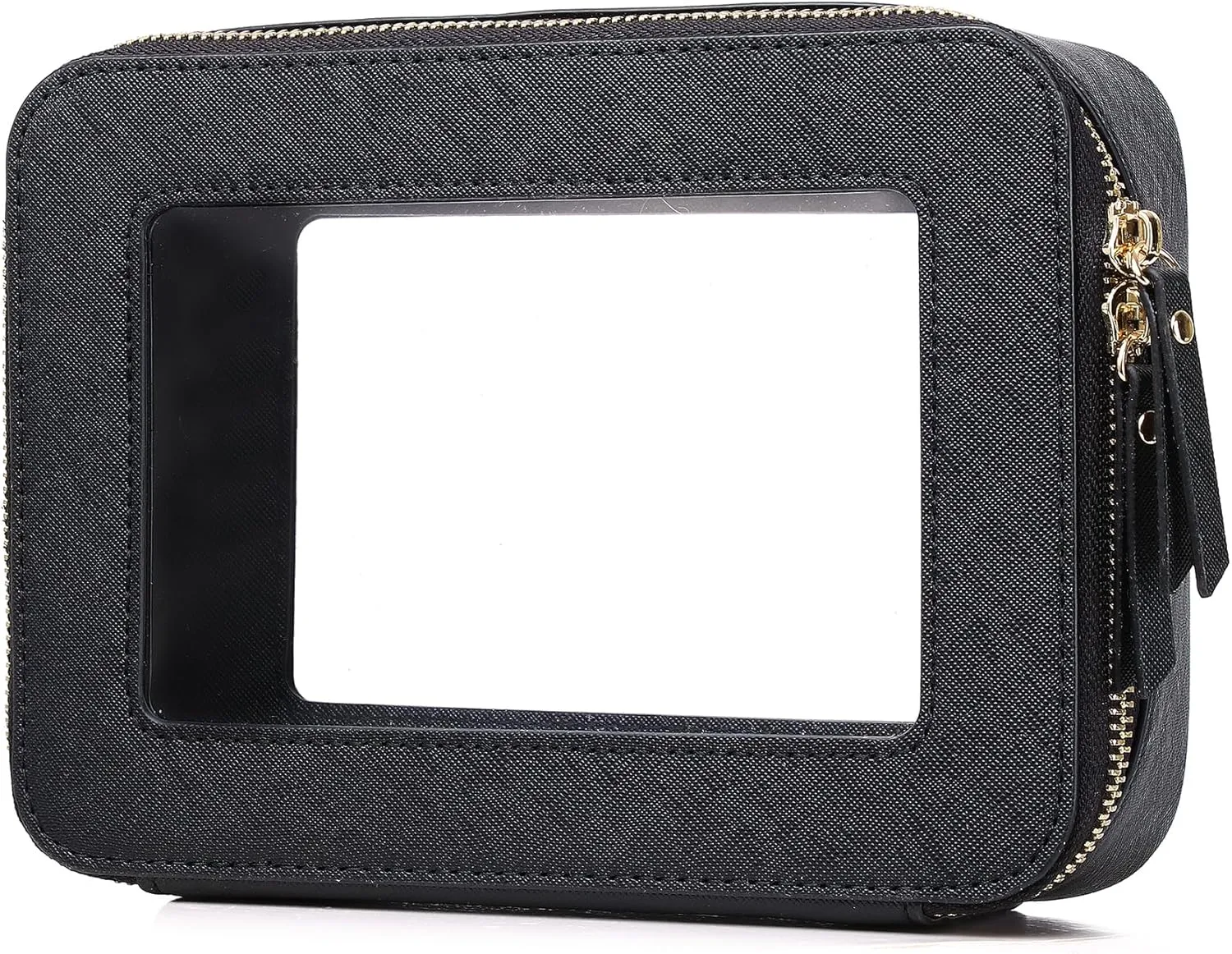 Clear Makeup Bag Women's Waterproof Travel Cosmetic Case and Toiletry Bag Portable Makeup Organizer Bag Car Essential with Zipper (Black, M)