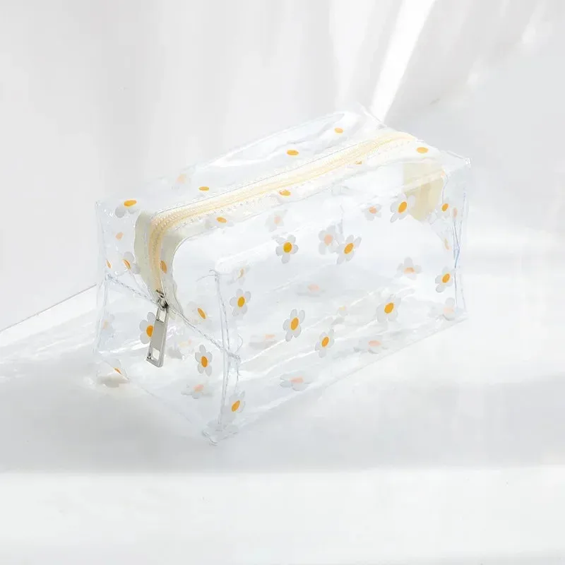 Clear Mini Daisy Flower Print Cosmetic Bag