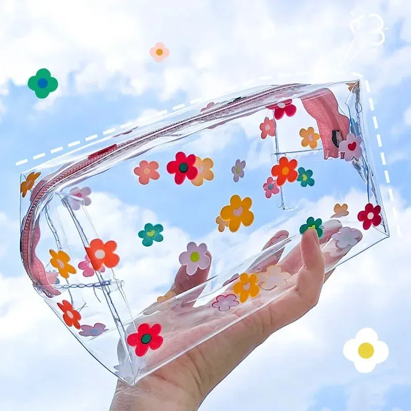 Clear Mini Flower Print Cosmetic Bag