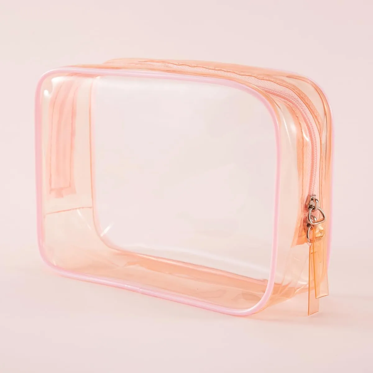 Clear Plastic Pink Zippered Toiletry Carry Pouch TSA Approved Toiletry Bag Portable Cosmetic Makeup Bag for Vacation, Bathroom and Organizing (Pink 3Pcs, Small)