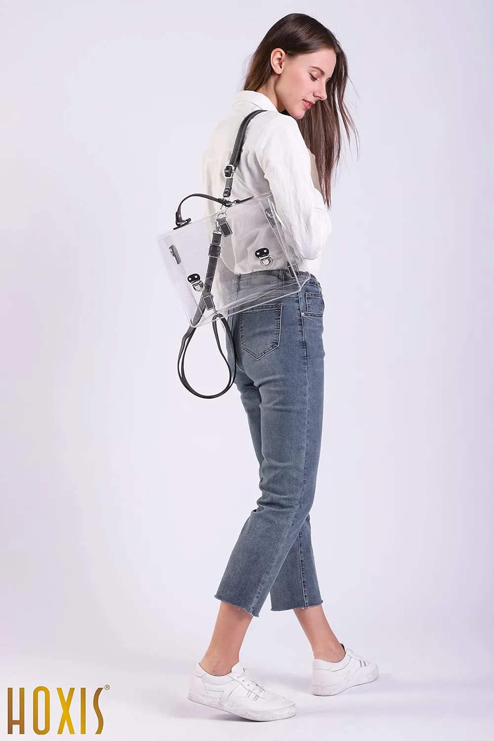 Clear PVC Backpack for Stadium Approved Multifunction Transparent Shoulder Handbag Unisex Messenger Satchel Cross Body Bag
