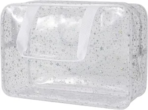 Clear PVC Star Large Cosmetic Bag, Transparent Large Zippered Opening Makeup Bag, Portable Waterproof Travel Bag with Handle, Gym, Swimming and Beach Bag (03White)