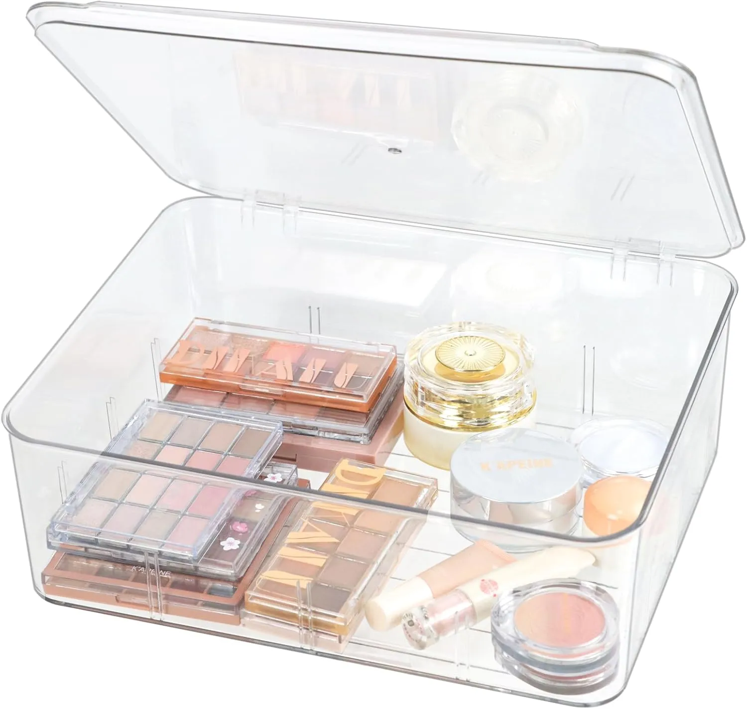 Clear Storage Container Drawer Organzier Dividers,Removable Divided Plastic Storage Bin with Lid, Storage Organizer for Scarves Ties Bras,Clear Dresser Organizers (Large-No Grids)