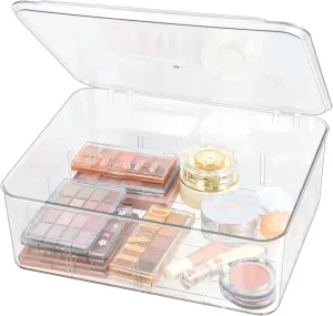 Clear Storage Container Drawer Organzier Dividers,Removable Divided Plastic Storage Bin with Lid, Storage Organizer for Scarves Ties Bras,Clear Dresser Organizers (Large-No Grids)