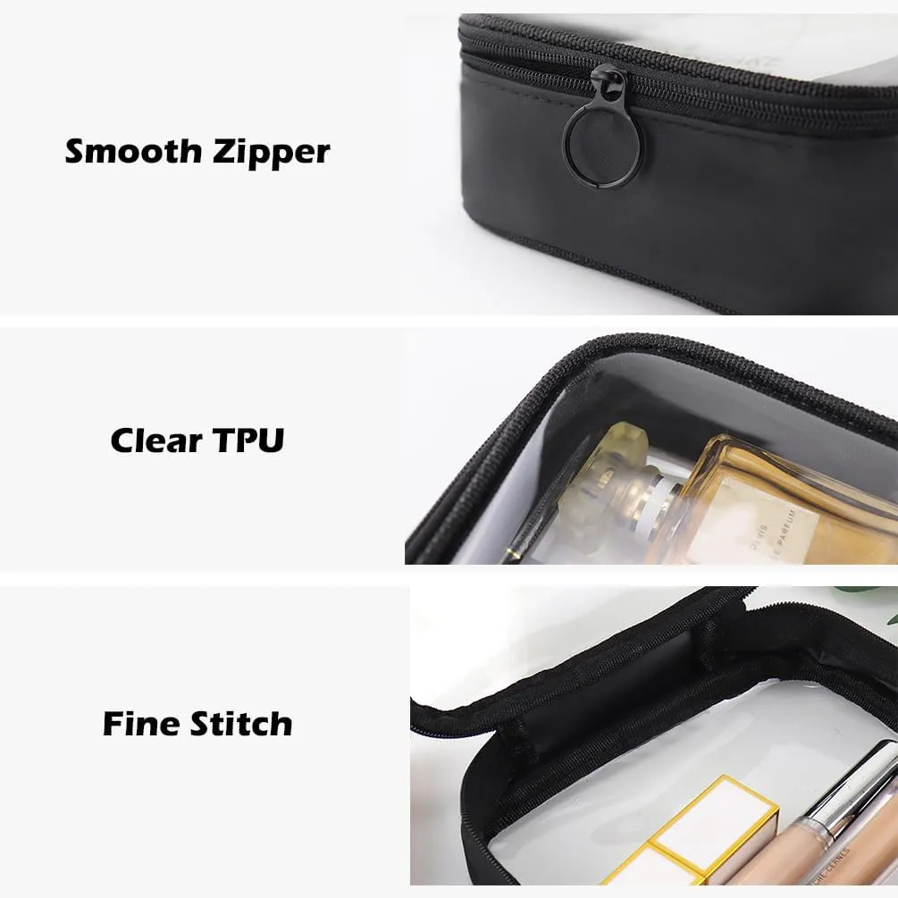 Clear Toiletry Bag, Black Clear Toiletry Bag, Transparent TPU Makeup Bag for Travel for Women (Large)