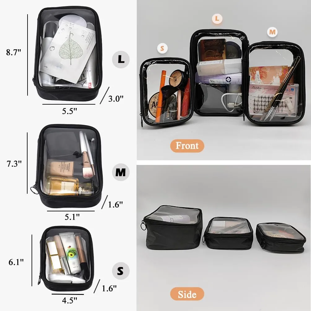 Clear Toiletry Bag, Black Clear Toiletry Bag, Transparent TPU Makeup Bag for Travel for Women (Large)