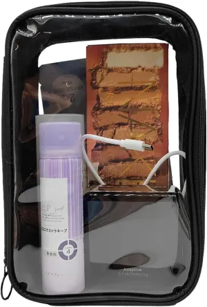 Clear Toiletry Bag, Black Clear Toiletry Bag, Transparent TPU Makeup Bag for Travel for Women (Large)