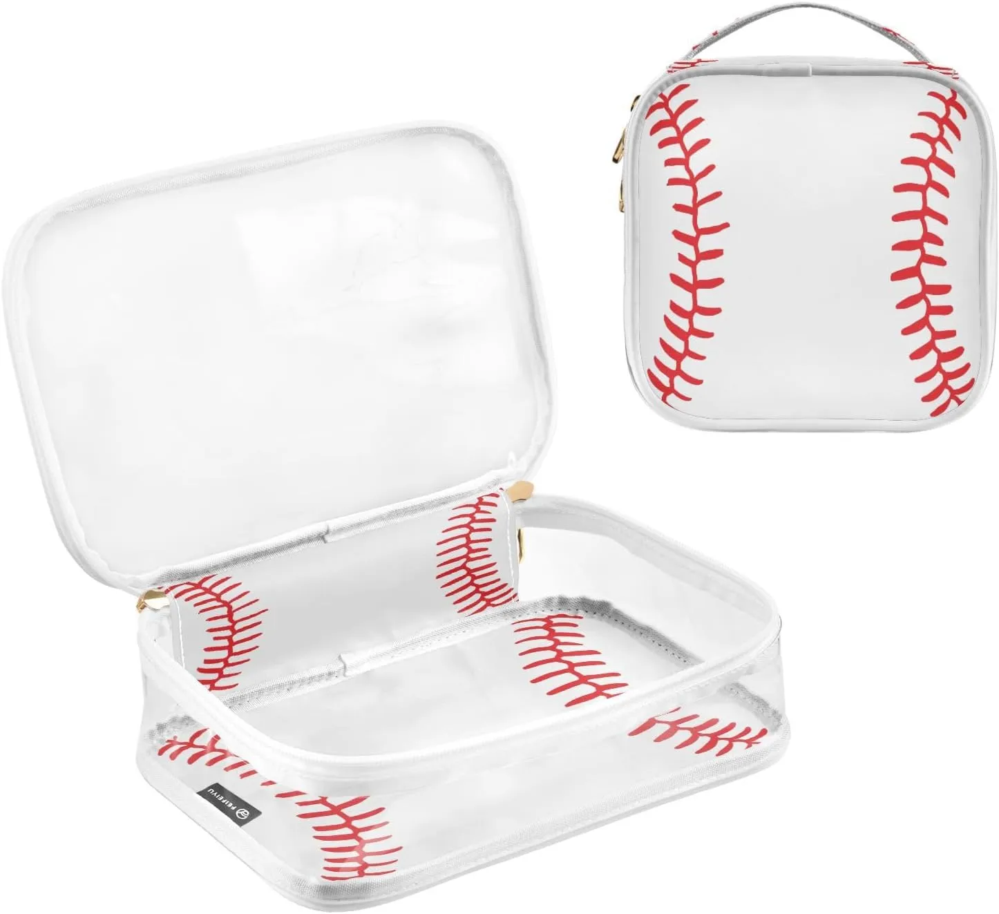 Clear Toiletry Bag with Handles Softball Laces PVC Waterproof Clear Makeup Bag for Women Men Traveling 2 Pack Red Baseball Carry on Clear Travel Pouch Cosmetic Bags
