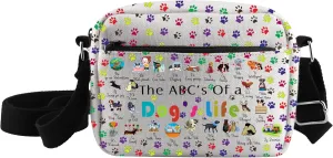 CMNIM Dog Themed Crossbody Bag With Adjustable Strap The ABC s of a Dog’s Life Shoulder Purse for Dog Lovers & Owners Gifts