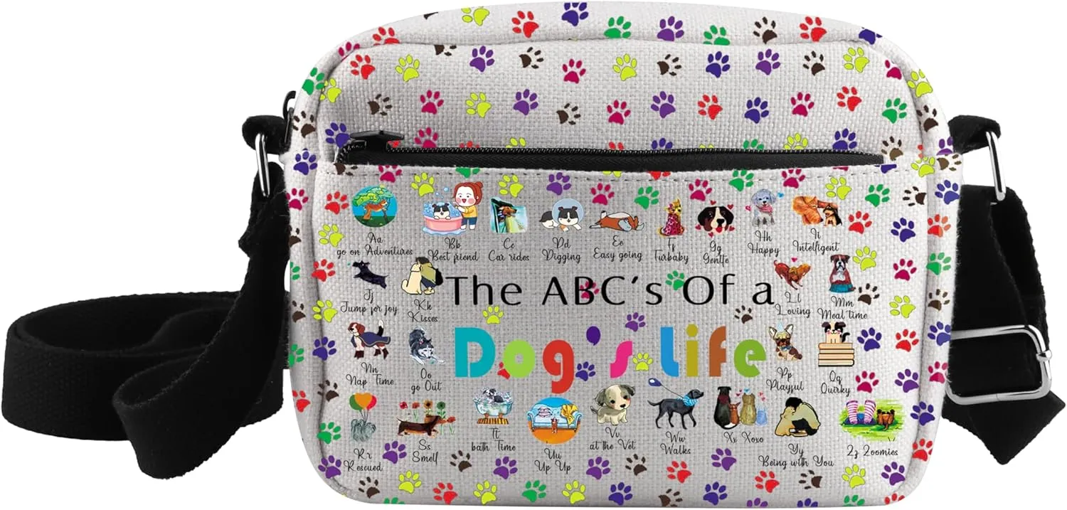 CMNIM Dog Themed Crossbody Bag With Adjustable Strap The ABC s of a Dog’s Life Shoulder Purse for Dog Lovers & Owners Gifts