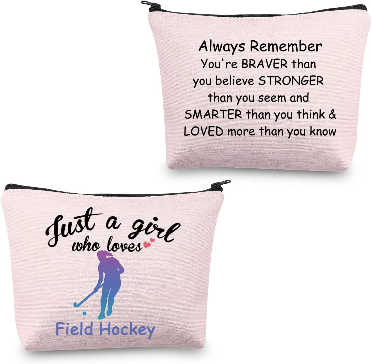 CMNIM Field Hockey Gifts for Girl Just a Girl Who Loves Field Hockey Player Gifts Field Hockey Makeup Bags Cosmetic Travel Bags Inspirational Gifts (Field Hockey Bag Pink)