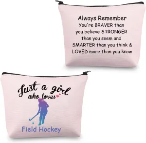 CMNIM Field Hockey Gifts for Girl Just a Girl Who Loves Field Hockey Player Gifts Field Hockey Makeup Bags Cosmetic Travel Bags Inspirational Gifts (Field Hockey Bag Pink)