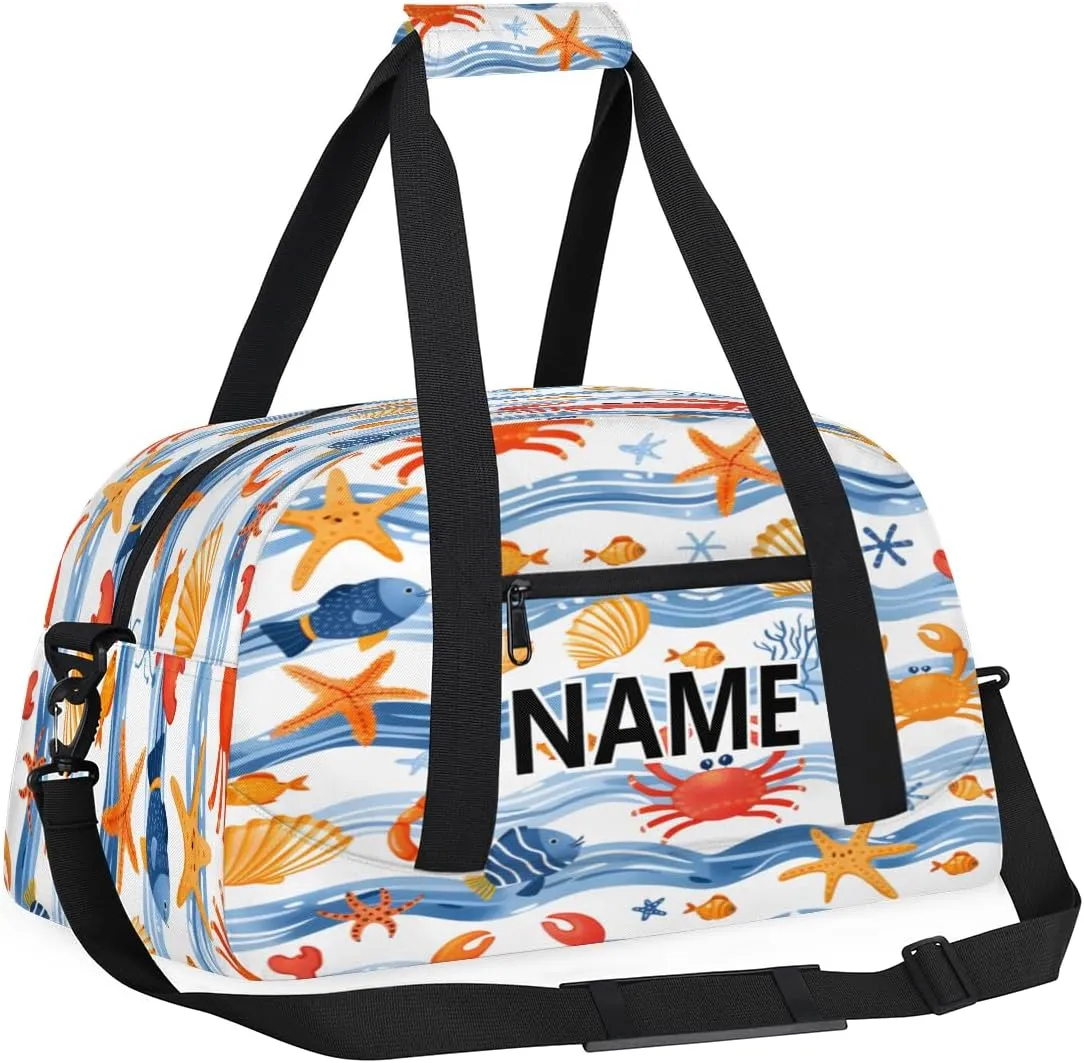Coastal Starfish Crab Mini Gym Bag 18 inch for Women Men Waterproof Custom Summer Beach Travel Duffel Bag Carry On Overnight Tote Nurse Bag for Work Fitness Hiking