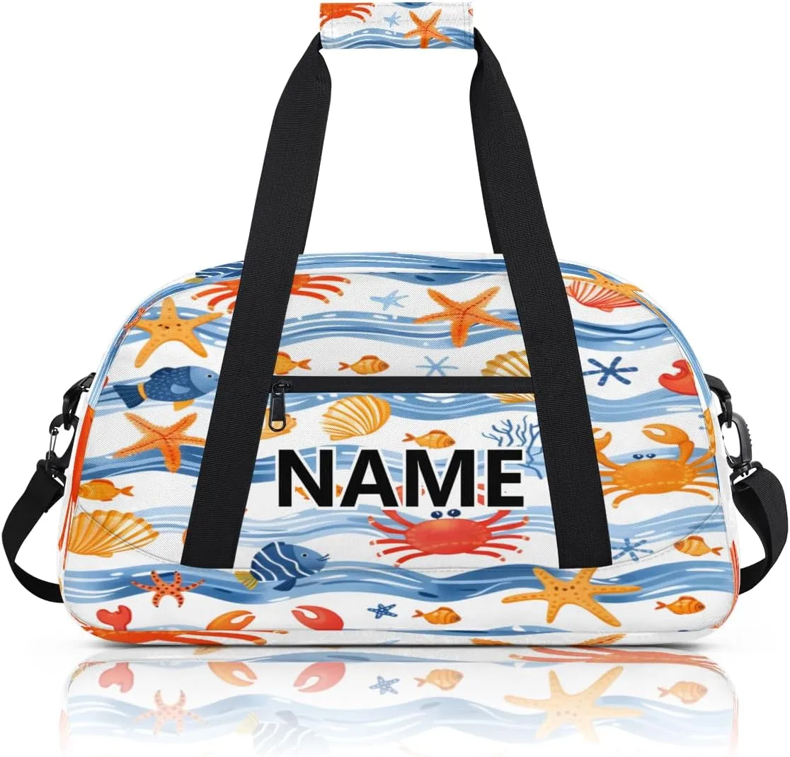 Coastal Starfish Crab Mini Gym Bag 18 inch for Women Men Waterproof Custom Summer Beach Travel Duffel Bag Carry On Overnight Tote Nurse Bag for Work Fitness Hiking