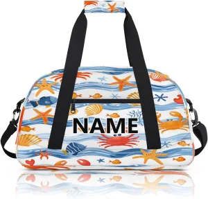 Coastal Starfish Crab Mini Gym Bag 18 inch for Women Men Waterproof Custom Summer Beach Travel Duffel Bag Carry On Overnight Tote Nurse Bag for Work Fitness Hiking
