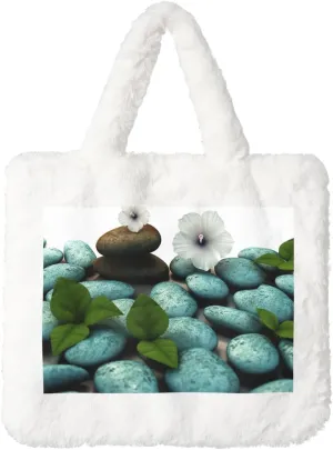 Cobblestone Zen Flowers Plush Shoulder Bag Faux Fur Handbag Cute Fuzzy Tote Bag Women Ladies Underarm Bag For Autumn And Winter