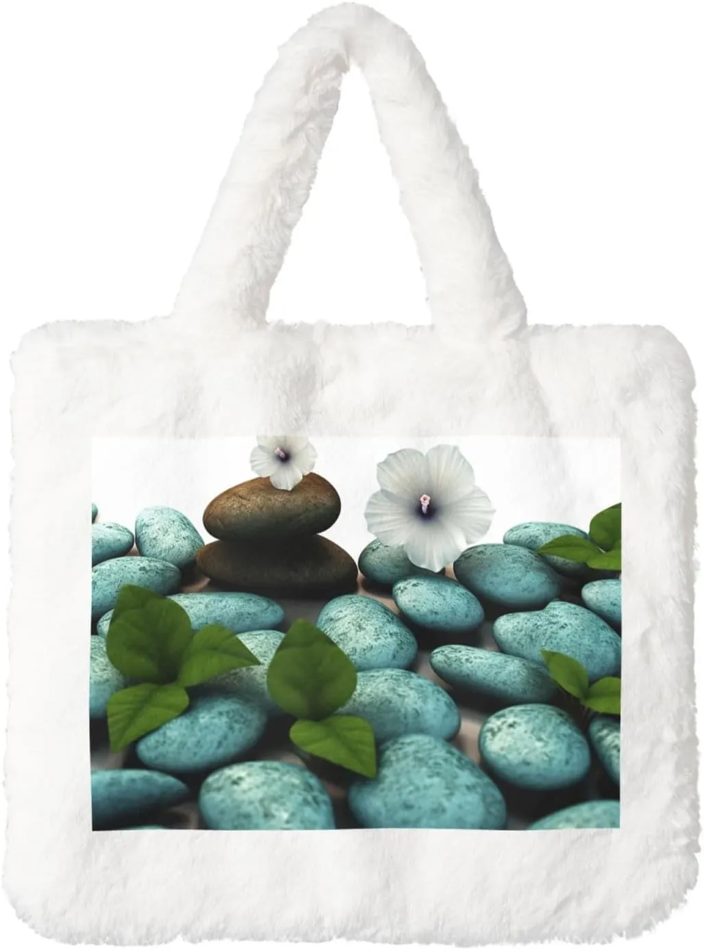 Cobblestone Zen Flowers Plush Shoulder Bag Faux Fur Handbag Cute Fuzzy Tote Bag Women Ladies Underarm Bag For Autumn And Winter