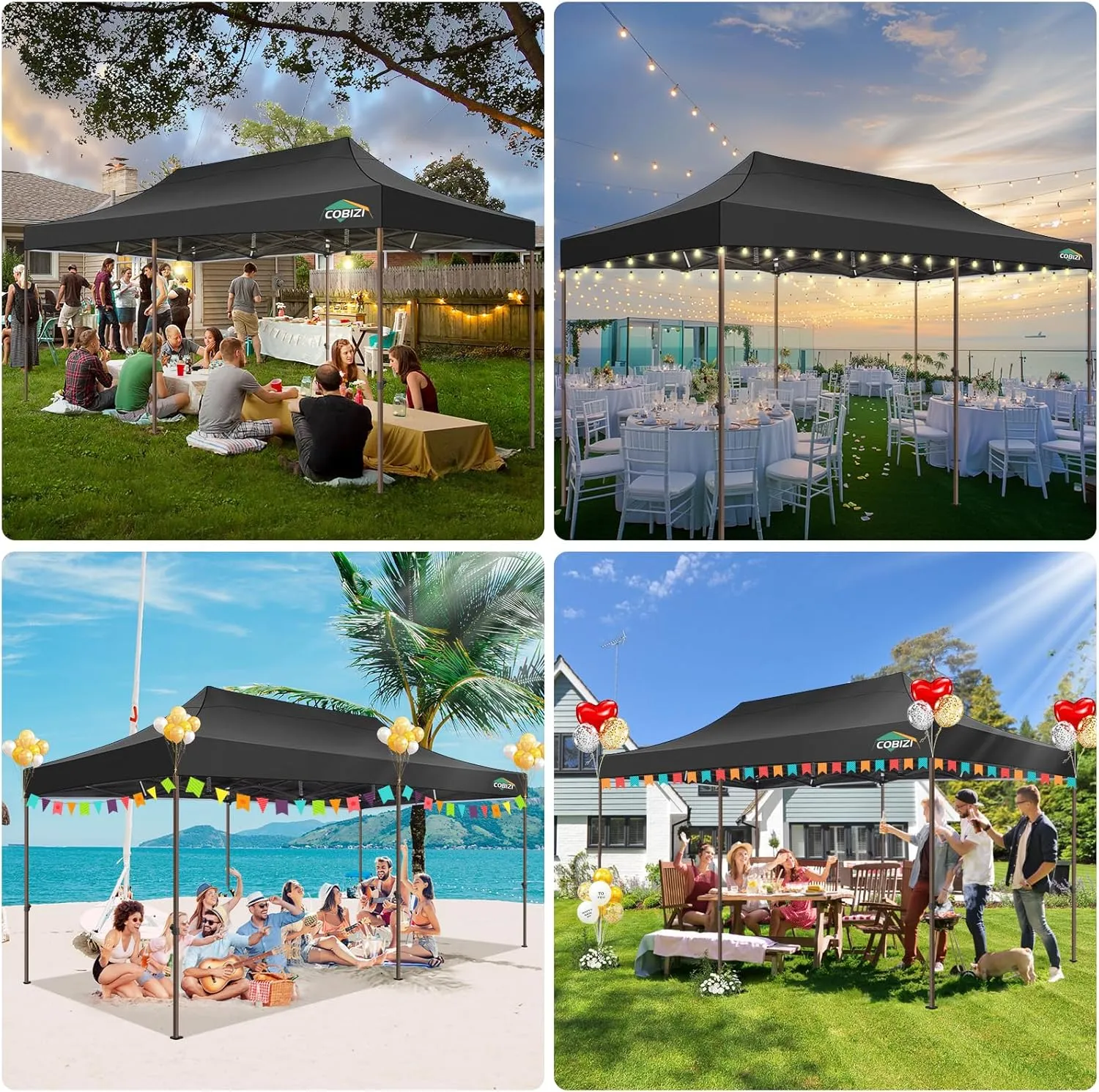 COBIZI 10x20 Pop Up Heavy Duty Canopy with 6 Sidewalls and Hexagonal Legs, Easy up Tent for Party, Commercial and Wedding, Outdoor Canopy with Roller Bag, Sand Bags, Waterproof & UPF50  (Black)