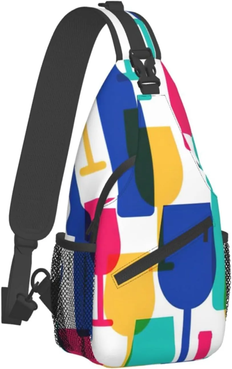 Cocktail Glasses And Wine Bottles Shoulder Bag Crossbody Backpack Chest Bag Lightweight Sling Daypackstravel Hiking Cycling For Men Women