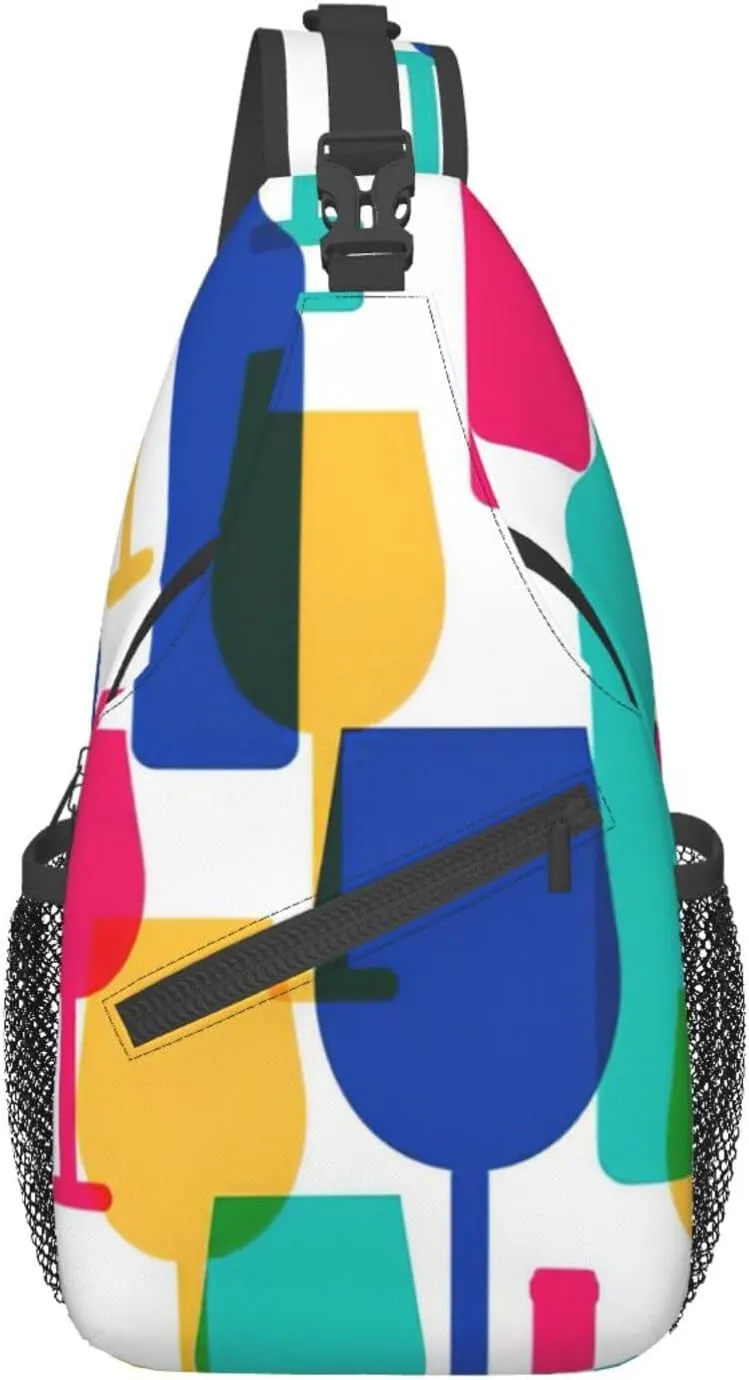 Cocktail Glasses And Wine Bottles Shoulder Bag Crossbody Backpack Chest Bag Lightweight Sling Daypackstravel Hiking Cycling For Men Women