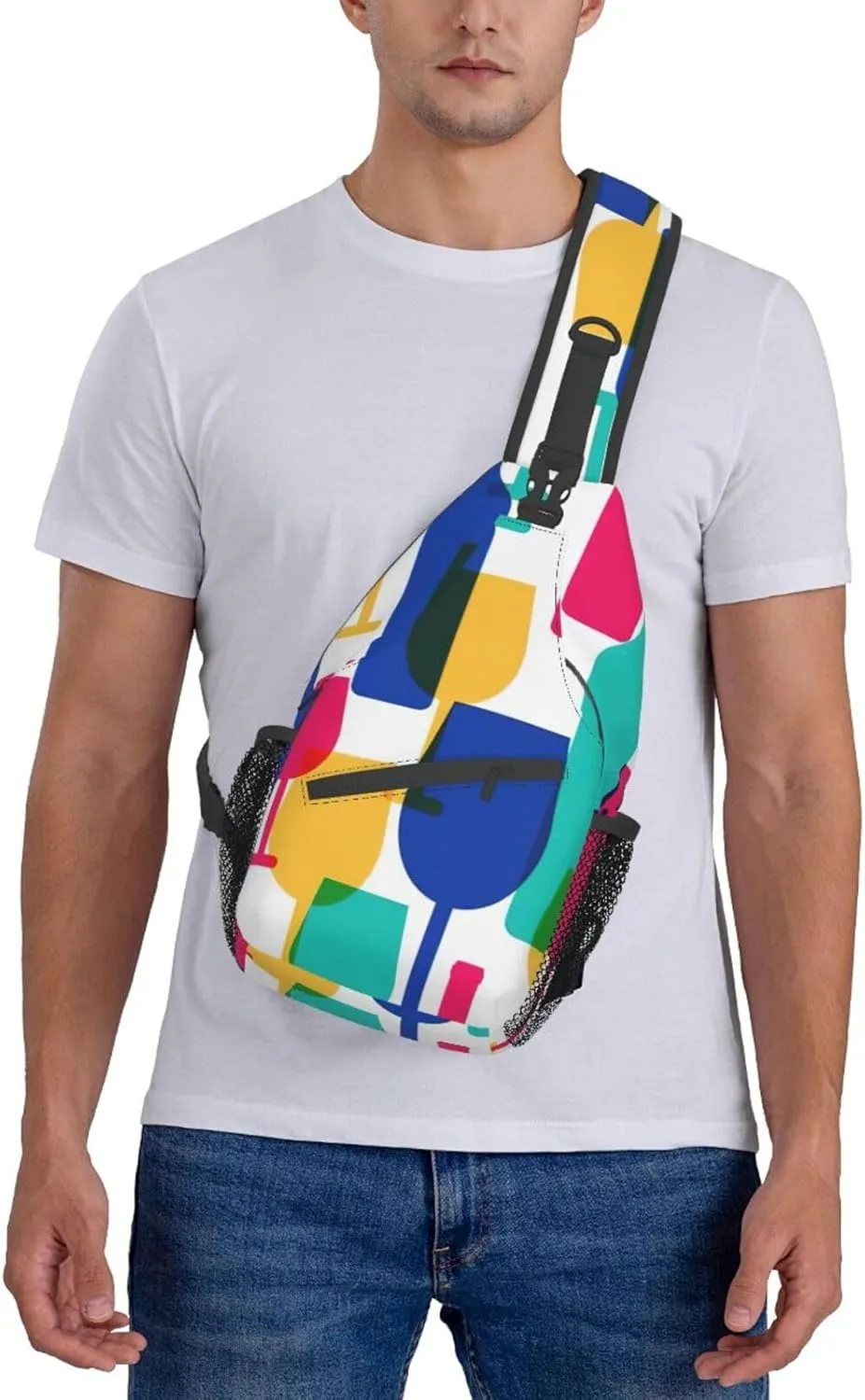 Cocktail Glasses And Wine Bottles Shoulder Bag Crossbody Backpack Chest Bag Lightweight Sling Daypackstravel Hiking Cycling For Men Women
