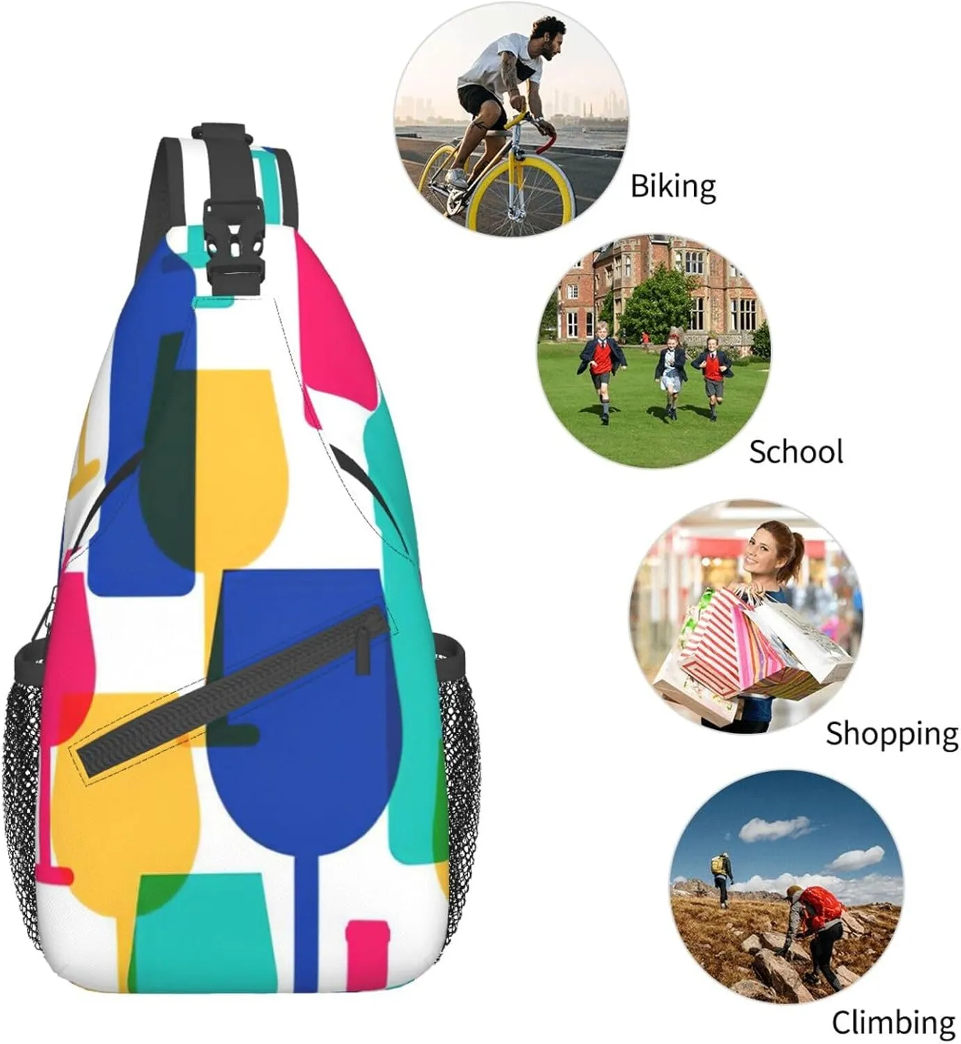 Cocktail Glasses And Wine Bottles Shoulder Bag Crossbody Backpack Chest Bag Lightweight Sling Daypackstravel Hiking Cycling For Men Women