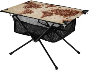 Coffee Beans World Map Shape Portable Camping Table Ultralight Camp Table with Storage Bag Folding Beach Table for Camping Hiking Outdoor Picnic