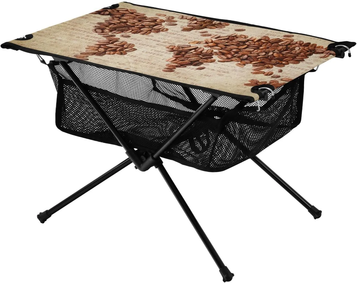 Coffee Beans World Map Shape Portable Camping Table Ultralight Camp Table with Storage Bag Folding Beach Table for Camping Hiking Outdoor Picnic