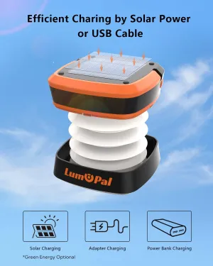 Collapsible Solar Camping Light Rechargeable LED Portable USB Solar Lamp IP54 Waterproof Light for Backpacking Gear, Emergency Charger for Power Outage (White Light)