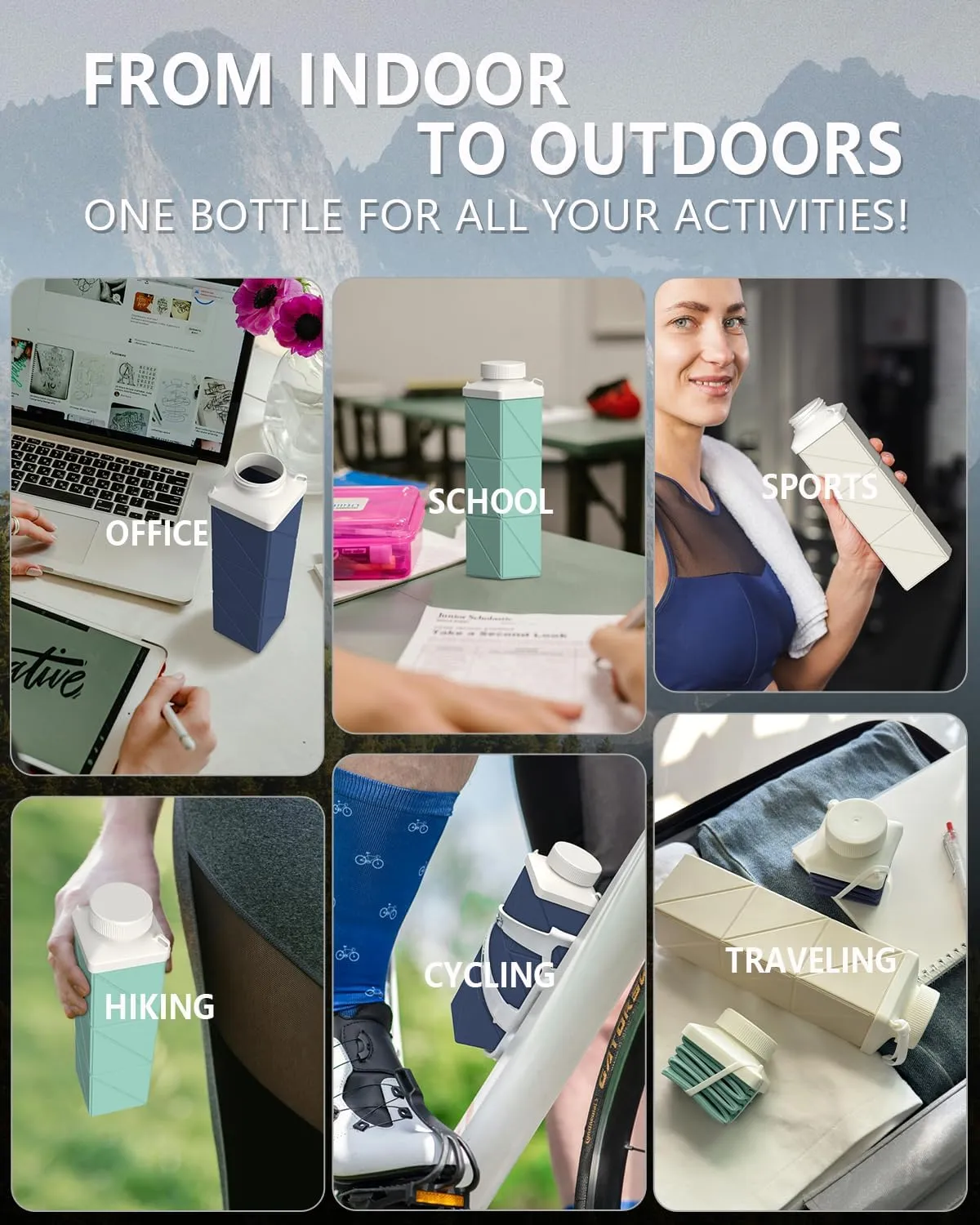 Collapsible Water Bottles 720ml 24.3oz, Foldable Portable Travel Water Bottle, Lightweight Reusable Leakproof for Traveling Camping Hiking Cycling Yoga Sports Outdoor School Office