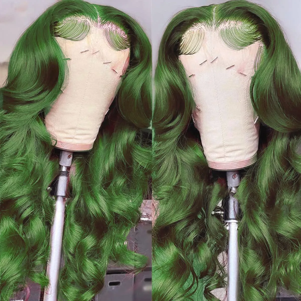 Colorful Bird Dark Green Lace Front Wigs Human Hair Body Wave 13x4 HD Transparent Lace Frontal Wigs for Women Brazilian Body Wave Human Hair Wigs Pre Plucked Hairline 150% Density Mint Green 22inch