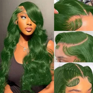 Colorful Bird Dark Green Lace Front Wigs Human Hair Body Wave 13x4 HD Transparent Lace Frontal Wigs for Women Brazilian Body Wave Human Hair Wigs Pre Plucked Hairline 150% Density Mint Green 22inch
