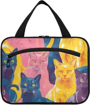 Colorful Cat Group hanging bag for men with hook, designer portable hanging makeup bag for trip essentials cruises kit de para mujer L
