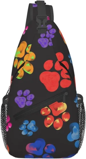 Colorful Paw Sling Backpack Shoulder Chest Bag For Men Women Hiking Travel Crossbody Daypack