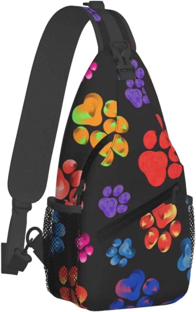 Colorful Paw Sling Backpack Shoulder Chest Bag For Men Women Hiking Travel Crossbody Daypack