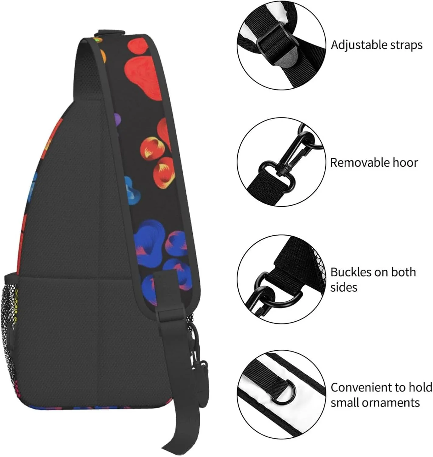 Colorful Paw Sling Backpack Shoulder Chest Bag For Men Women Hiking Travel Crossbody Daypack
