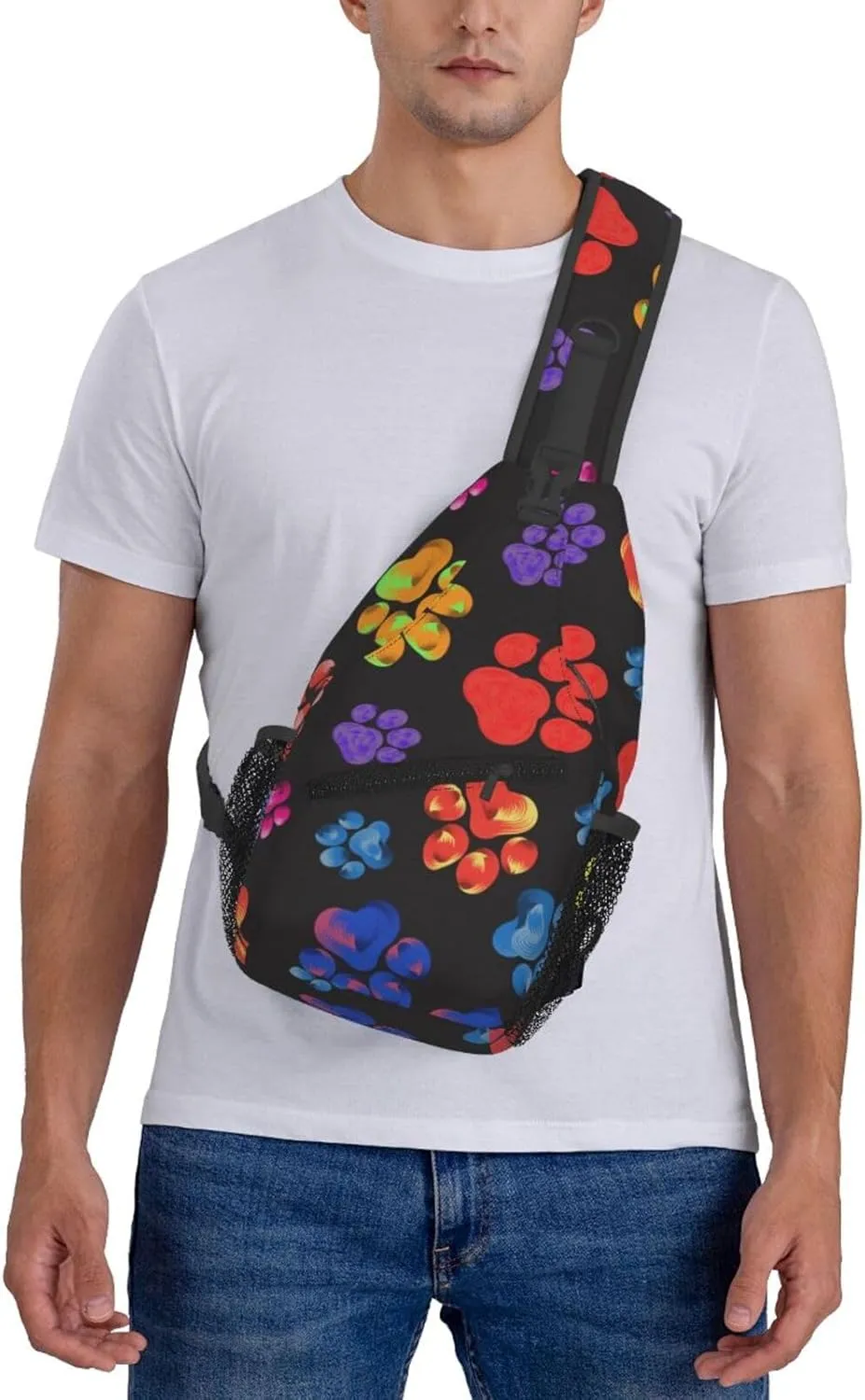 Colorful Paw Sling Backpack Shoulder Chest Bag For Men Women Hiking Travel Crossbody Daypack