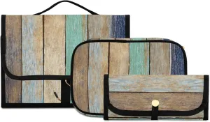 Colorful Wooden Plank Vintage Hardwood Concept 3 PCs Set Toiletry bags, 1 Women's Travel Cosmetic Bag, 1 Hanging Toiletry Wash Bag, 1 Brush Case, Portable Makeup Storage Case