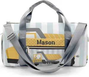 Construction Machinery Dots 3 Personalized Duffel Bag,Custom Travel Gym Bag with Name,Waterproof Sports Overnight Bag with Shoe Compartment & Shoulder Strap