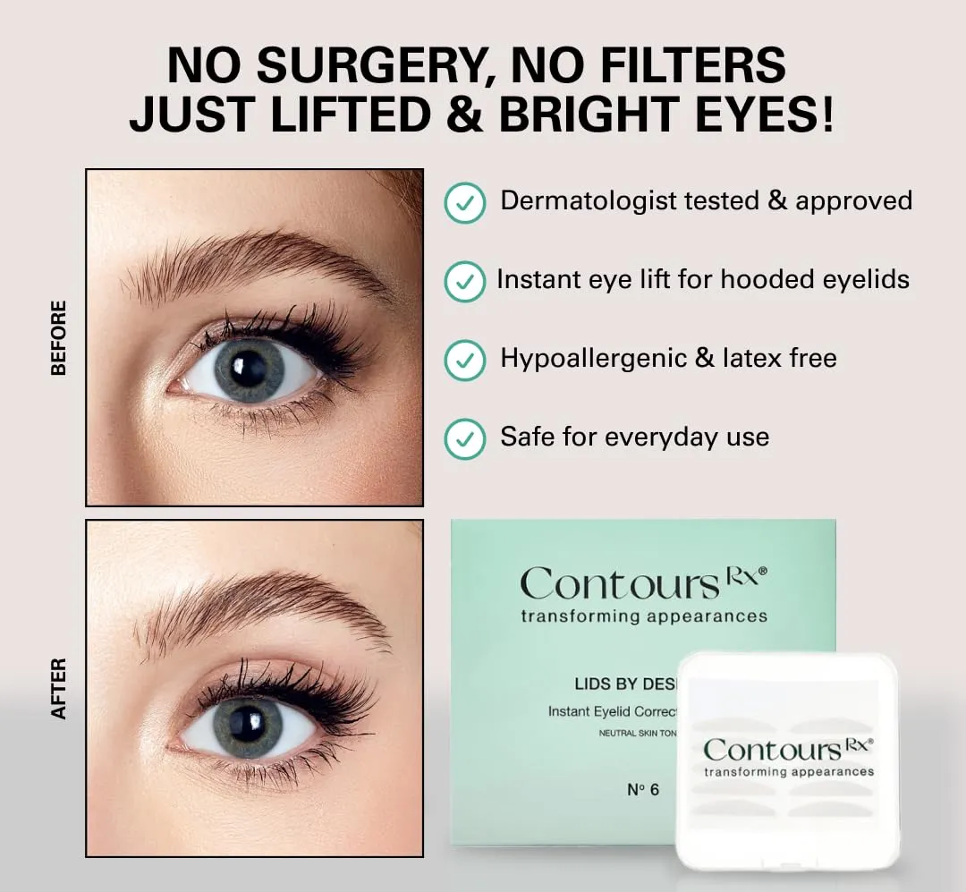 Contours Rx Lids by Design - Non-Surgical & Transparent Eyelid Lift Strips - for a More Youthful-Looking Appearance, Lid Lifting Treatment, Eyelid Tape for Hooded Eyes (5mm)160ct