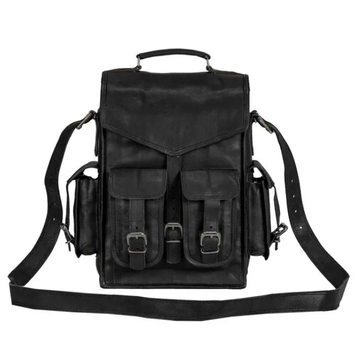 Convertible Black Leather Multi-Use Backpack