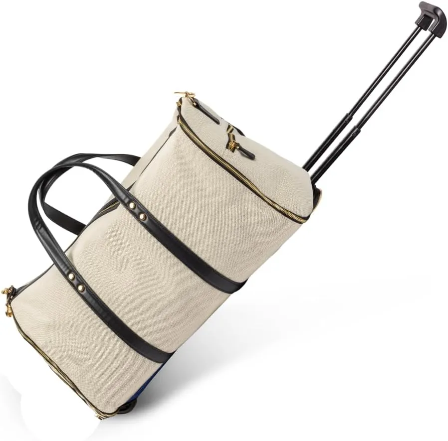 Convertible Rolling Duffel Carry On - Kendall Country Garment Weekender Bag with Wheels and Handle Shoe Pouch Convertible Garment Bag for Travel - Pebble