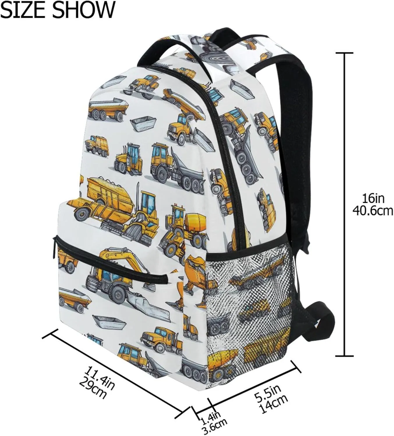 Cool Backpacks for Women Men Fashion Personal Backpack with Chest Strap for Travel Trip Construction Vehicles