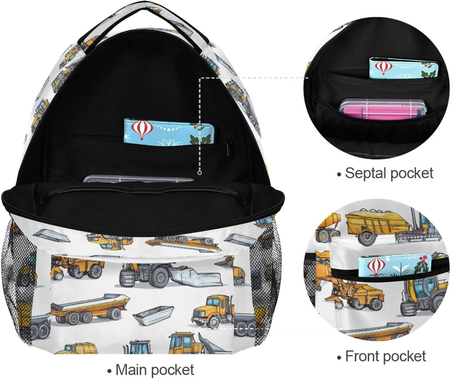 Cool Backpacks for Women Men Fashion Personal Backpack with Chest Strap for Travel Trip Construction Vehicles